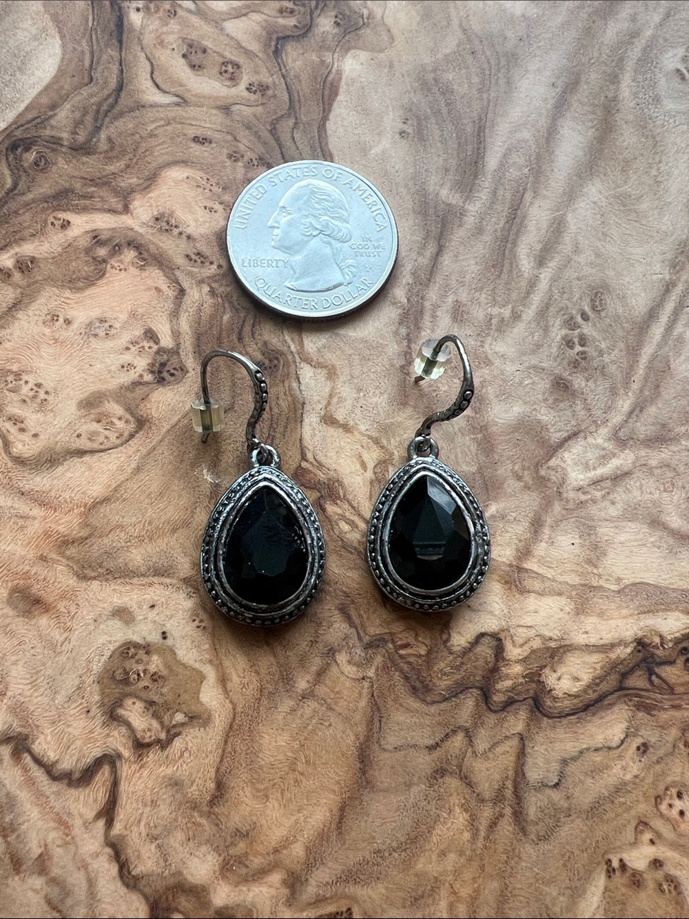 Teardrop Black Faceted Dangle Earrings in Sterling Silver